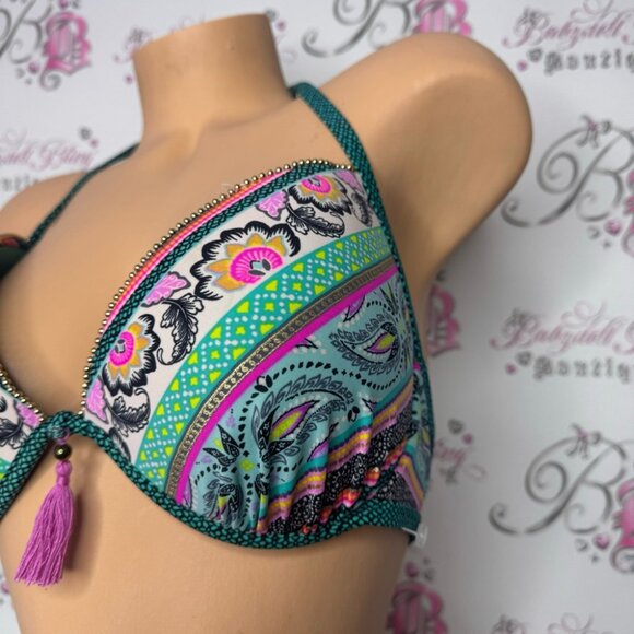 Shade & shore bikini top paisley print tassle bright dotted gold beads 34DD boho - Picture 4 of 13